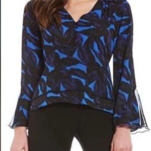 Halston Heritage Blue and Black Patterned Blouse